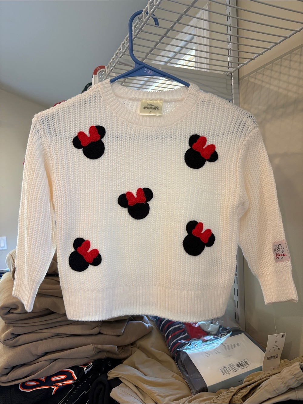 Disney Cream Knit Sweater with Black & Red Minnie Appliqués
